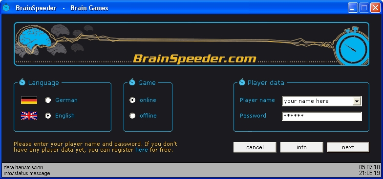 Screenshot vom Programm: BrainSpeeder Brain Games